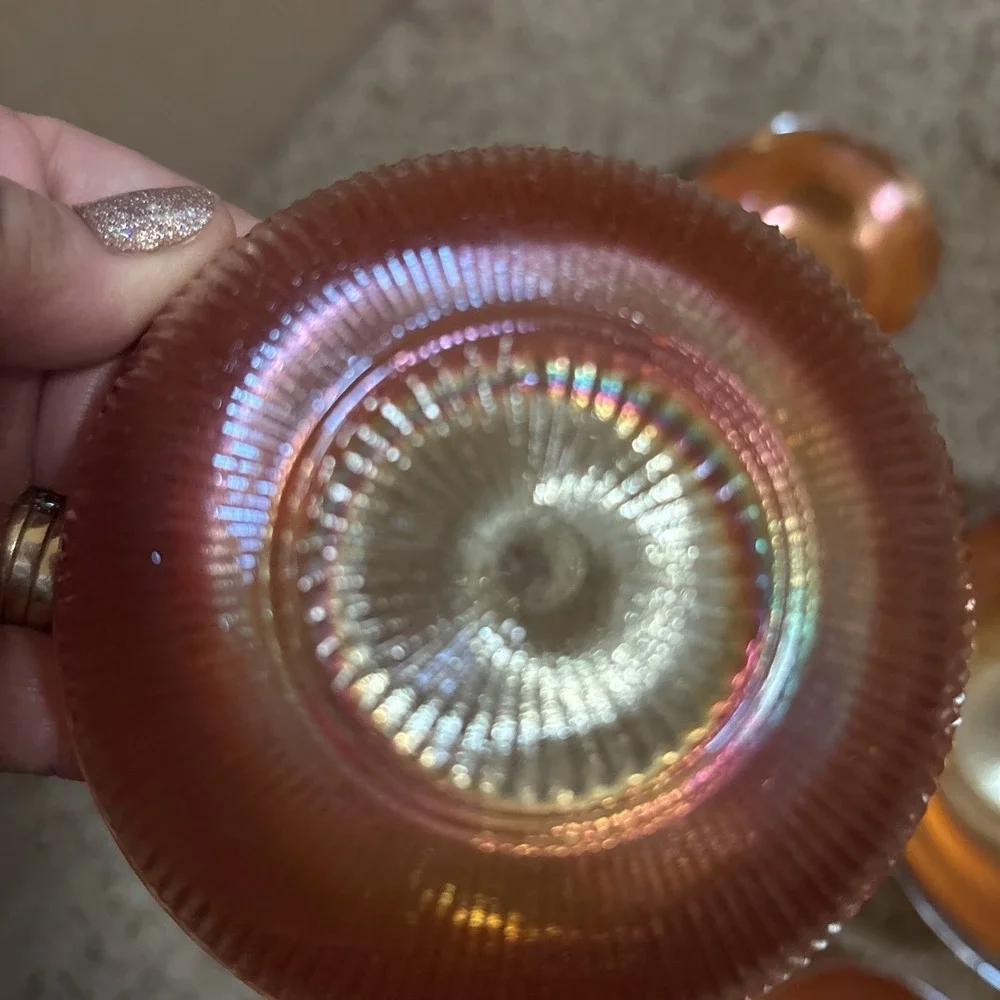 Vintage Carnival Glass Berry Bowl Set Prism & Daisy Ribbed Marigold 7 Piece Set